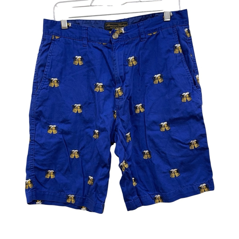 American Heritage Embroidered Pattern Khaki Shorts Blue Casual Mens 30